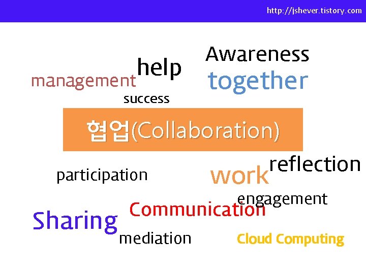 http: //jshever. tistory. com help management success Awareness together 협업(Collaboration) participation work reflection engagement