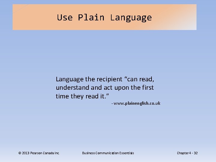 Use Plain Language the recipient “can read, understand act upon the first time they