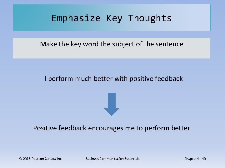 Emphasize Key Thoughts Make the key word the subject of the sentence I perform