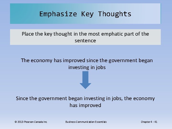 Emphasize Key Thoughts Place the key thought in the most emphatic part of the