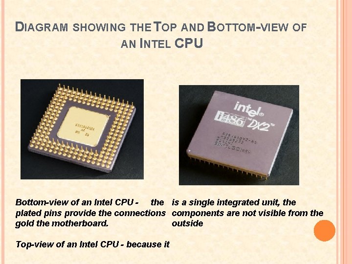 DIAGRAM SHOWING THE TOP AND BOTTOM-VIEW OF AN INTEL CPU Bottom-view of an Intel