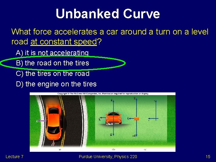 Unbanked Curve What force accelerates a car around a turn on a level road