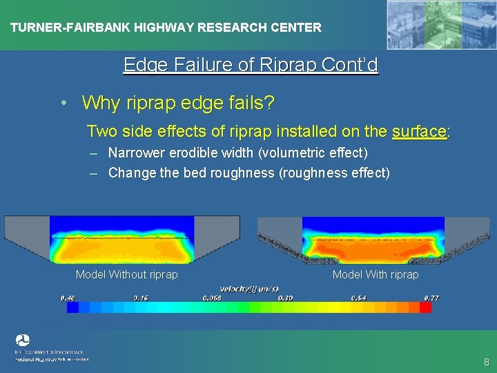 TURNER-FAIRBANK HIGHWAY RESEARCH CENTER Edge Failure of Riprap Cont’d • Why riprap edge fails?
