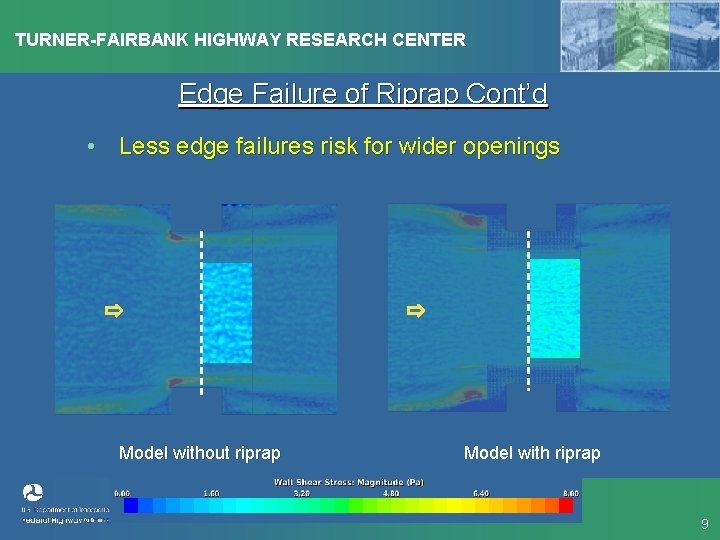 TURNER-FAIRBANK HIGHWAY RESEARCH CENTER Edge Failure of Riprap Cont’d • Less edge failures risk