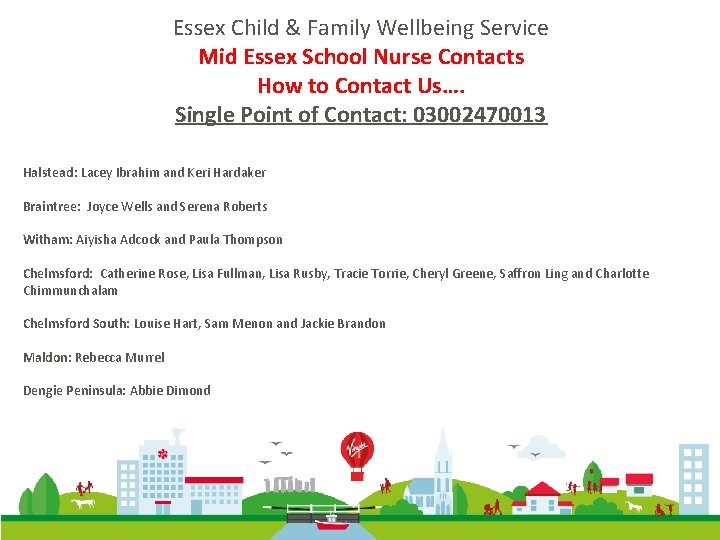 Essex Child & Family Wellbeing Service Mid Essex School Nurse Contacts How to Contact