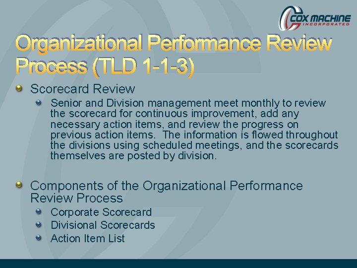Organizational Performance Review February 11 2011 Jason Cox