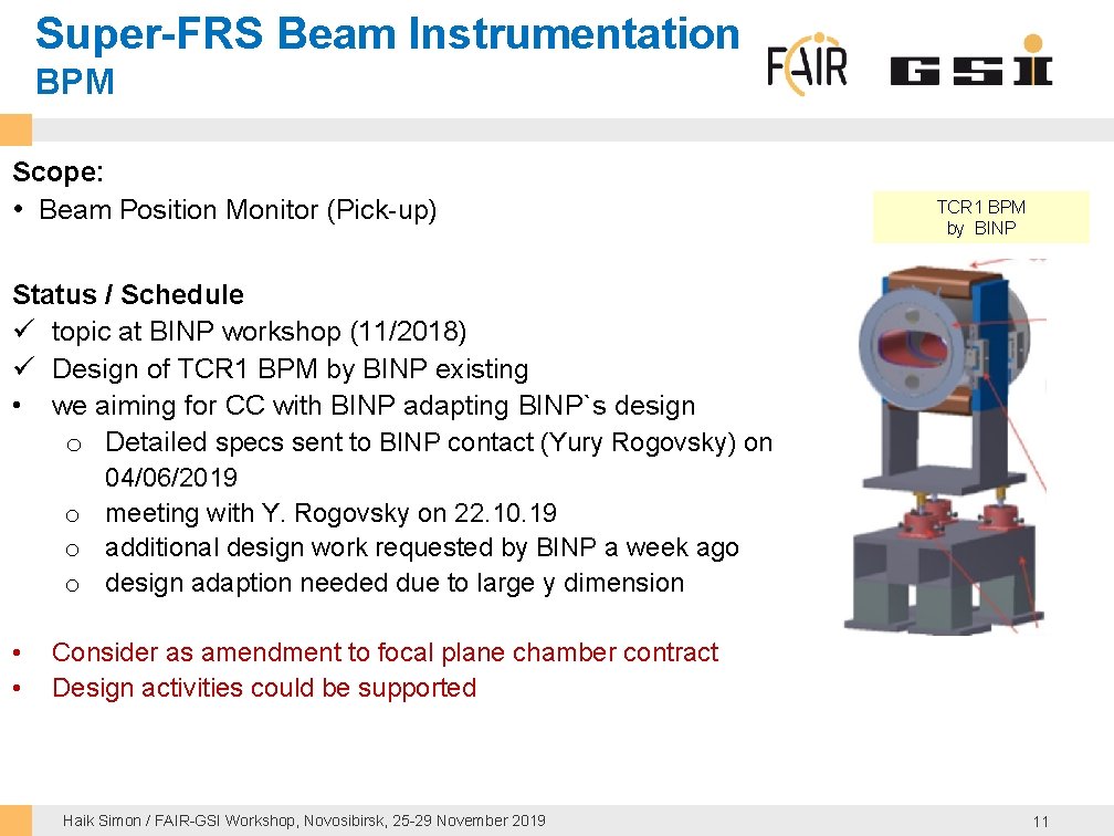 Super-FRS Beam Instrumentation BPM Scope: • Beam Position Monitor (Pick-up) TCR 1 BPM by