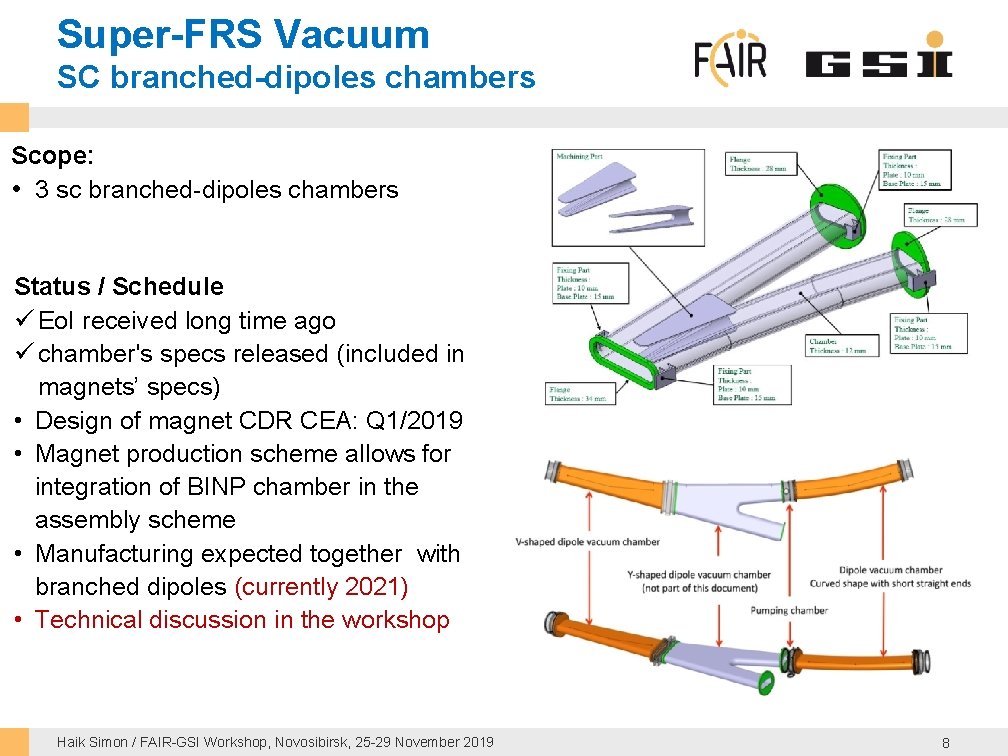 Super-FRS Vacuum SC branched-dipoles chambers Scope: • 3 sc branched-dipoles chambers Status / Schedule