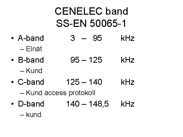 CENELEC band SS-EN 50065 -1 • A-band 3 – 95 k. Hz 95 –