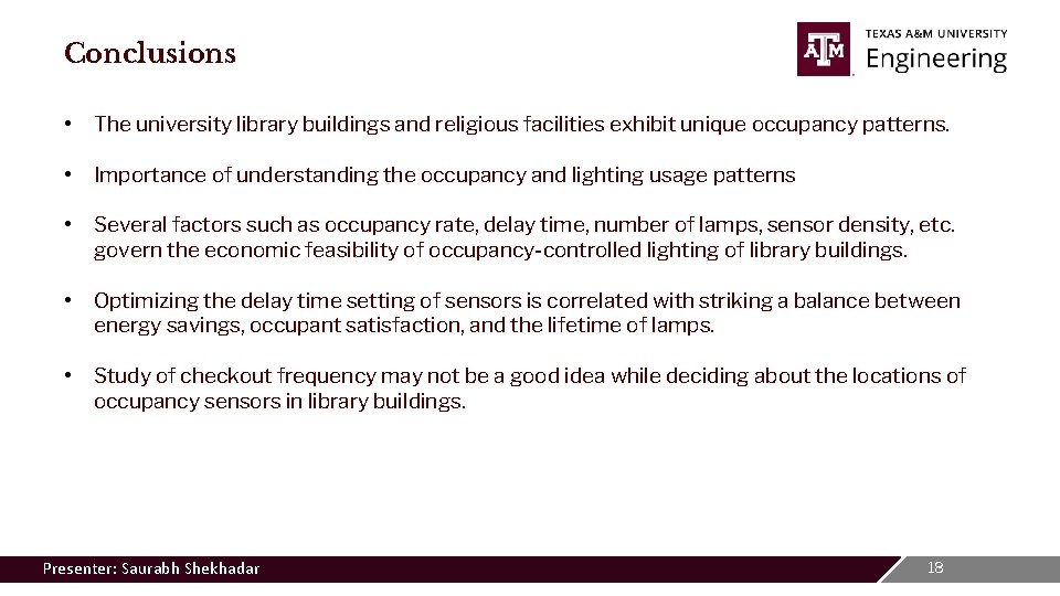 Conclusions • The university library buildings and religious facilities exhibit unique occupancy patterns. •