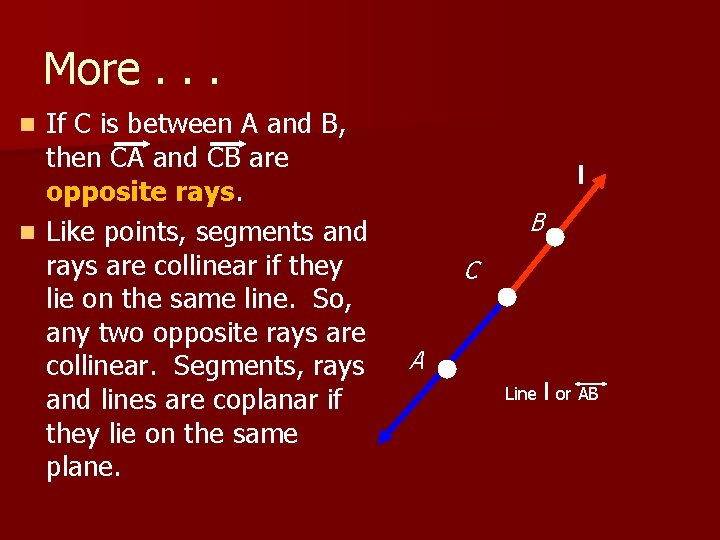 More. . . If C is between A and B, then CA and CB