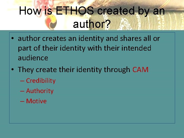 How is ETHOS created by an author? • author creates an identity and shares