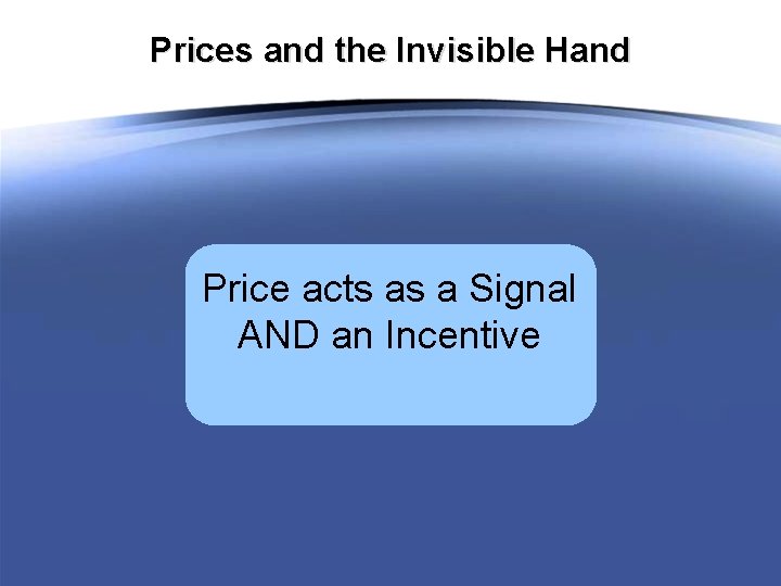 Prices and the Invisible Hand Price acts as a Signal AND an Incentive 