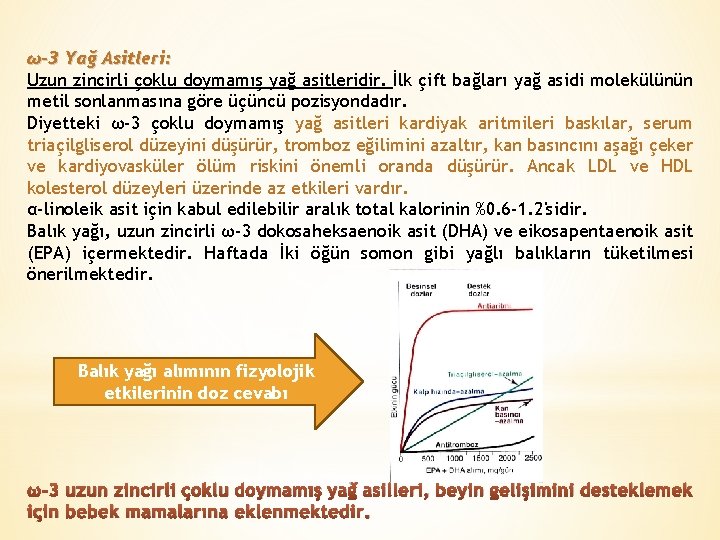 ω-3 Yağ Asitleri: Uzun zincirli çoklu doymamış yağ asitleridir. İlk çift bağları yağ asidi