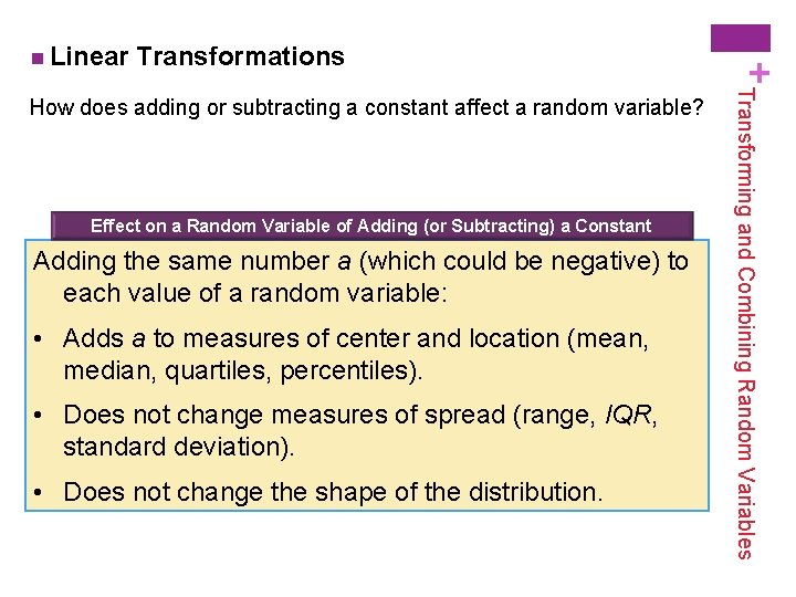 Transformations Effect on a Random Variable of Adding (or Subtracting) a Constant Adding the