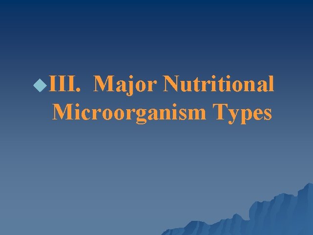 u. III. Major Nutritional Microorganism Types 