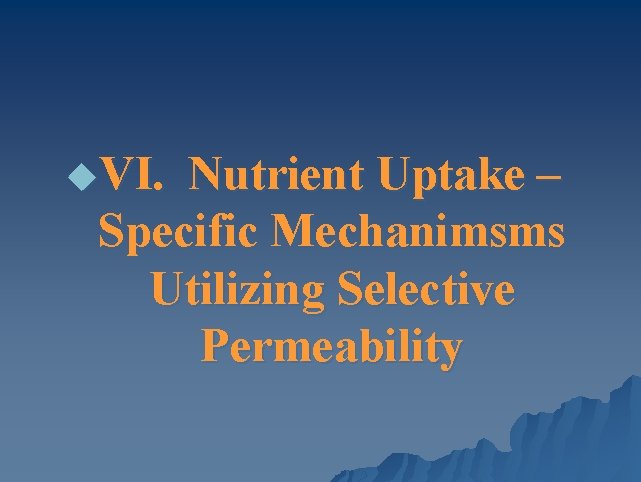 u. VI. Nutrient Uptake – Specific Mechanimsms Utilizing Selective Permeability 