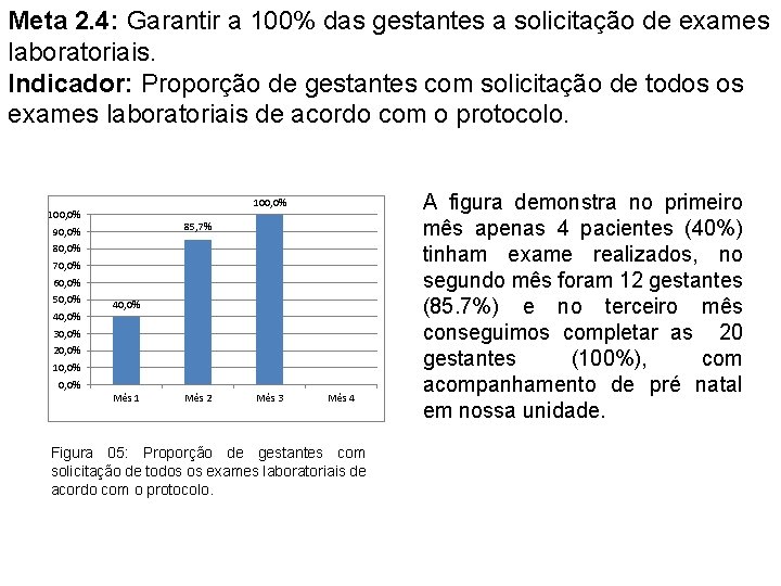 Meta 2. 4: Garantir a 100% das gestantes a solicitação de exames laboratoriais. Indicador: