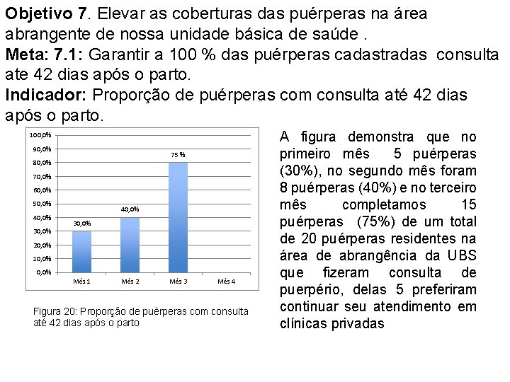Objetivo 7. Elevar as coberturas das puérperas na área abrangente de nossa unidade básica