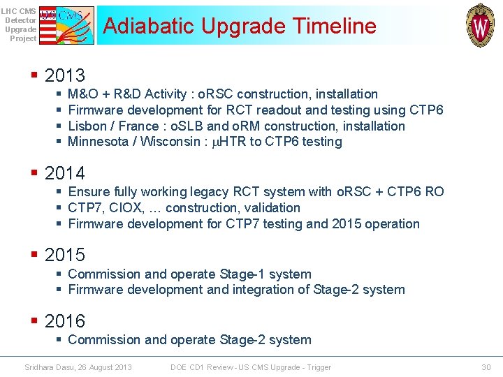 LHC CMS Detector Upgrade Project Adiabatic Upgrade Timeline § 2013 § § M&O +