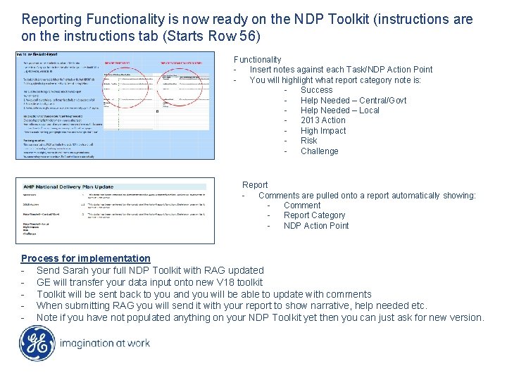 Reporting Functionality is now ready on the NDP Toolkit (instructions are on the instructions
