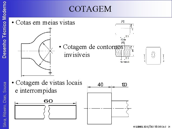 Desenho Técnico Moderno Silva, Ribeiro, Dias, Sousa COTAGEM • Cotas em meias vistas •