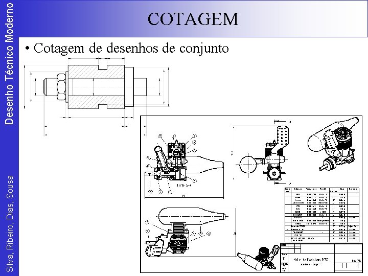 Desenho Técnico Moderno Silva, Ribeiro, Dias, Sousa COTAGEM • Cotagem de desenhos de conjunto