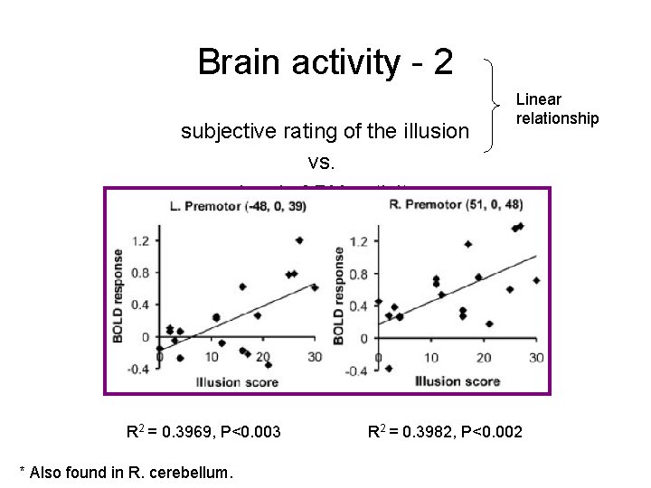 Brain activity - 2 subjective rating of the illusion vs. level of PM activity