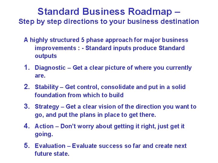 Standard Business Roadmap – Step by step directions to your business destination A highly