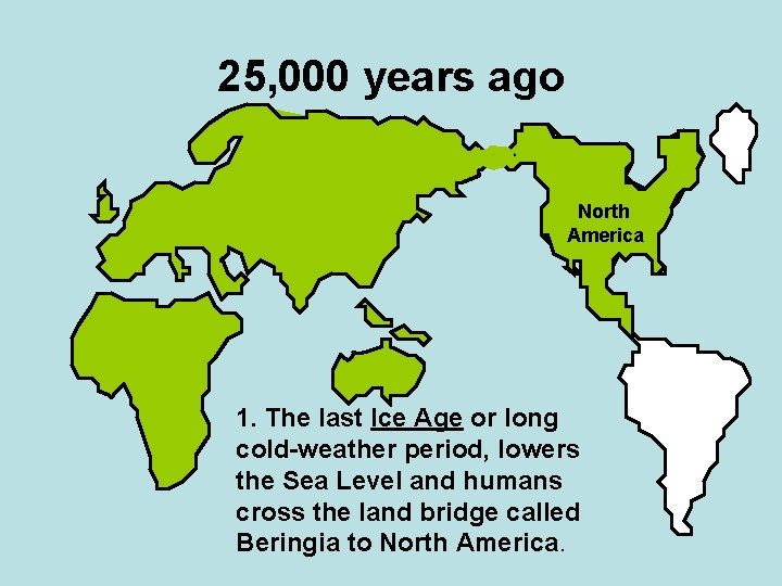 25, 000 years ago North America 1. The last Ice Age or long cold-weather