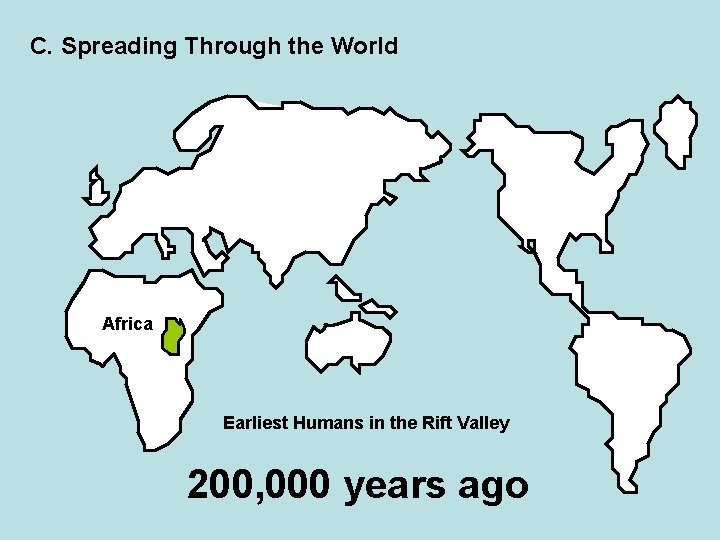 C. Spreading Through the World Africa Earliest Humans in the Rift Valley 200, 000