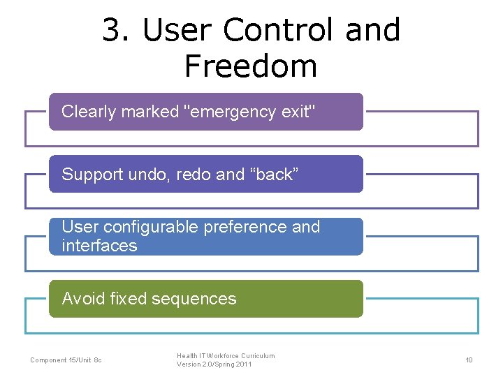 3. User Control and Freedom Clearly marked "emergency exit" Support undo, redo and “back”