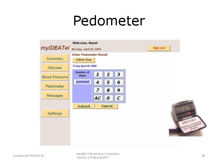 Pedometer Component 15/Unit 8 c Health IT Workforce Curriculum Version 2. 0/Spring 2011 29