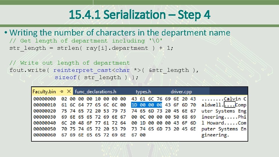 15. 4. 1 Serialization – Step 4 • Writing the number of characters in