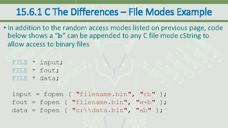15. 6. 1 C The Differences – File Modes Example • In addition to