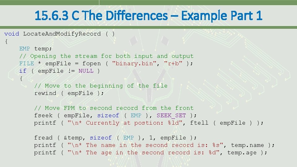15. 6. 3 C The Differences – Example Part 1 void Locate. And. Modify.
