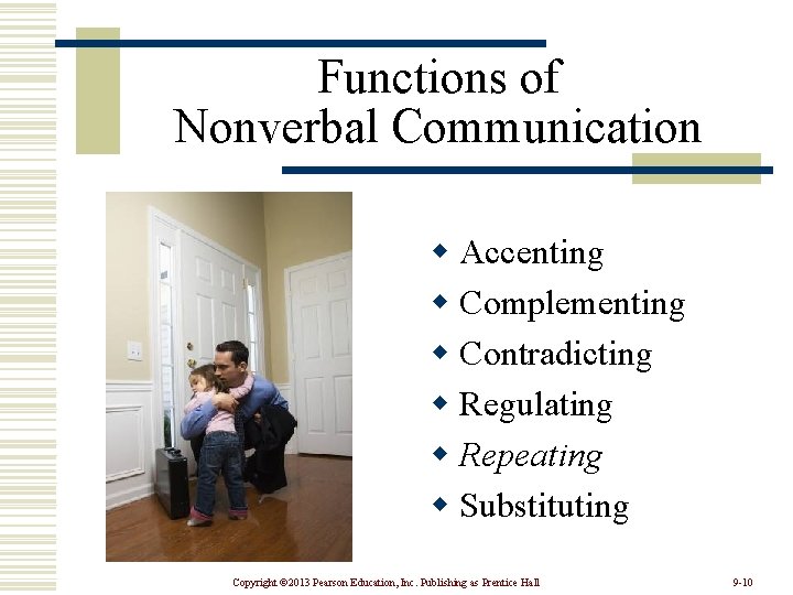 Functions of Nonverbal Communication w Accenting w Complementing w Contradicting w Regulating w Repeating