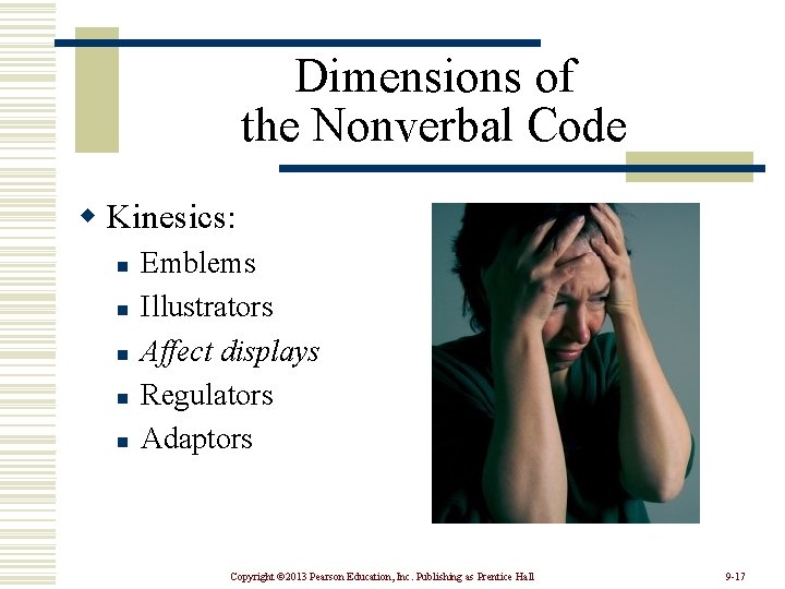 Dimensions of the Nonverbal Code w Kinesics: n n n Emblems Illustrators Affect displays