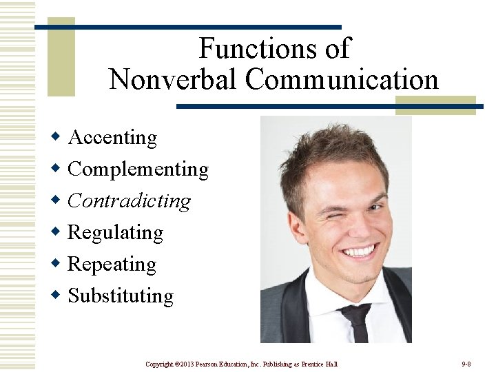 Functions of Nonverbal Communication w Accenting w Complementing w Contradicting w Regulating w Repeating