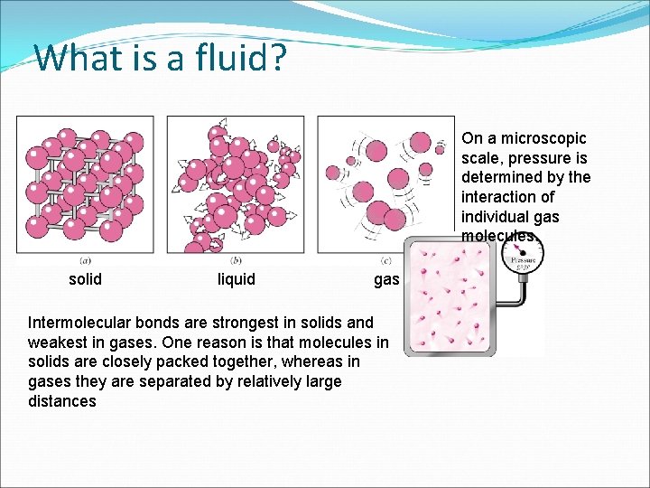 What is a fluid? On a microscopic scale, pressure is determined by the interaction