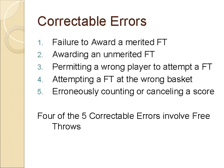 Correctable Errors 1. 2. 3. 4. 5. Failure to Award a merited FT Awarding