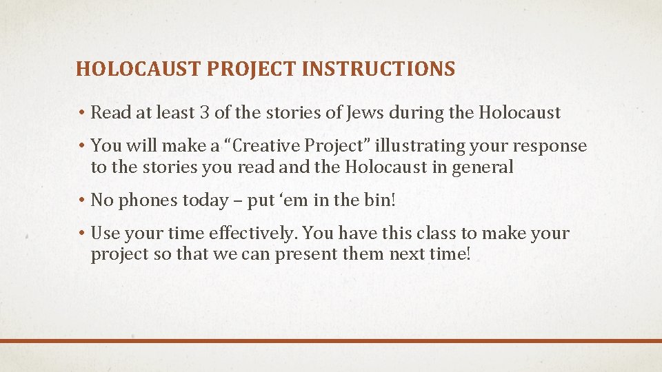 HOLOCAUST PROJECT INSTRUCTIONS • Read at least 3 of the stories of Jews during