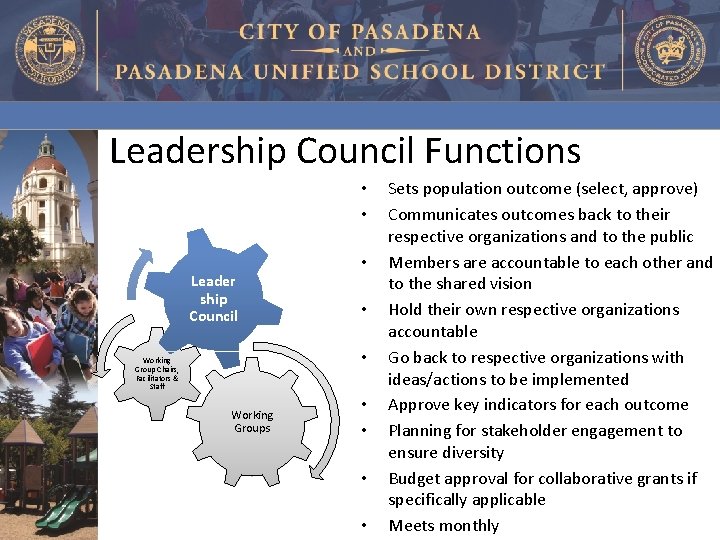 Leadership Council Functions • • Leader ship Council • • • Working Group Chairs,