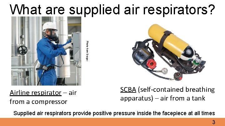 What are supplied air respirators? Photo from Drager Airline respirator – air from a
