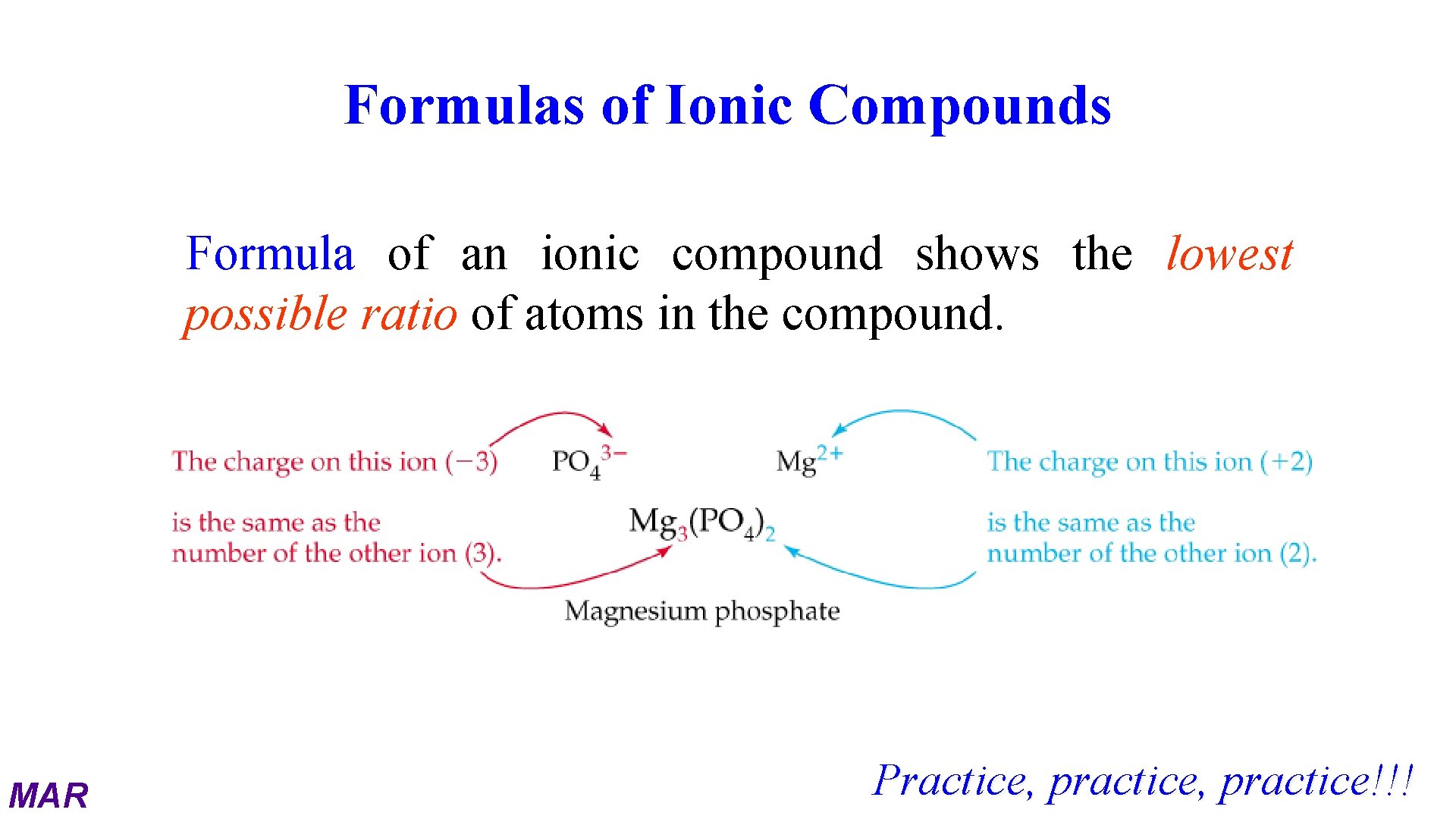 Formulas of Ionic Compounds Formula of an ionic compound shows the lowest possible ratio