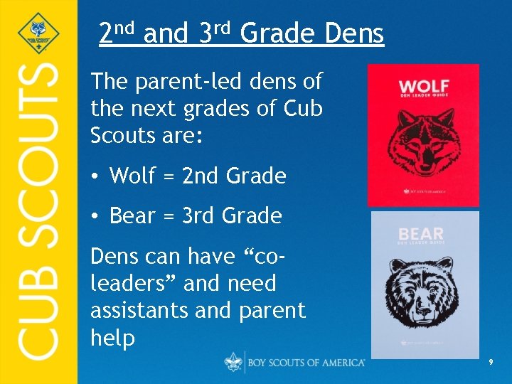 2 nd and 3 rd Grade Dens The parent-led dens of the next grades