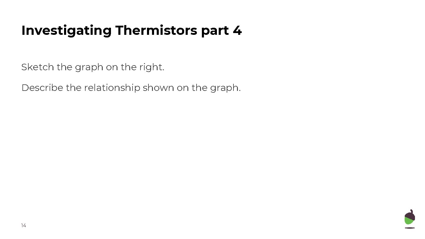 Investigating Thermistors part 4 Sketch the graph on the right. Describe the relationship shown