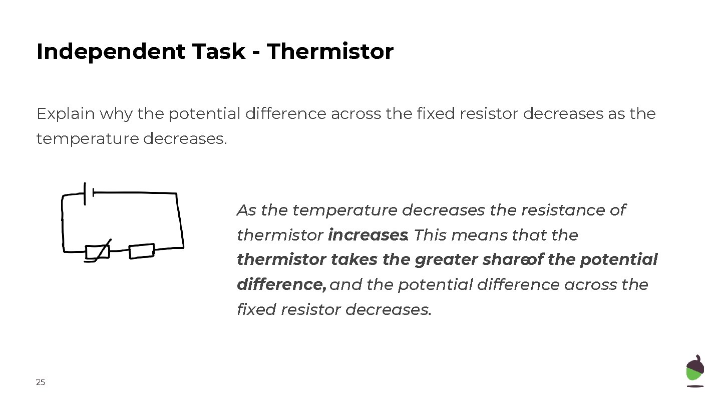 Independent Task - Thermistor Explain why the potential difference across the fixed resistor decreases