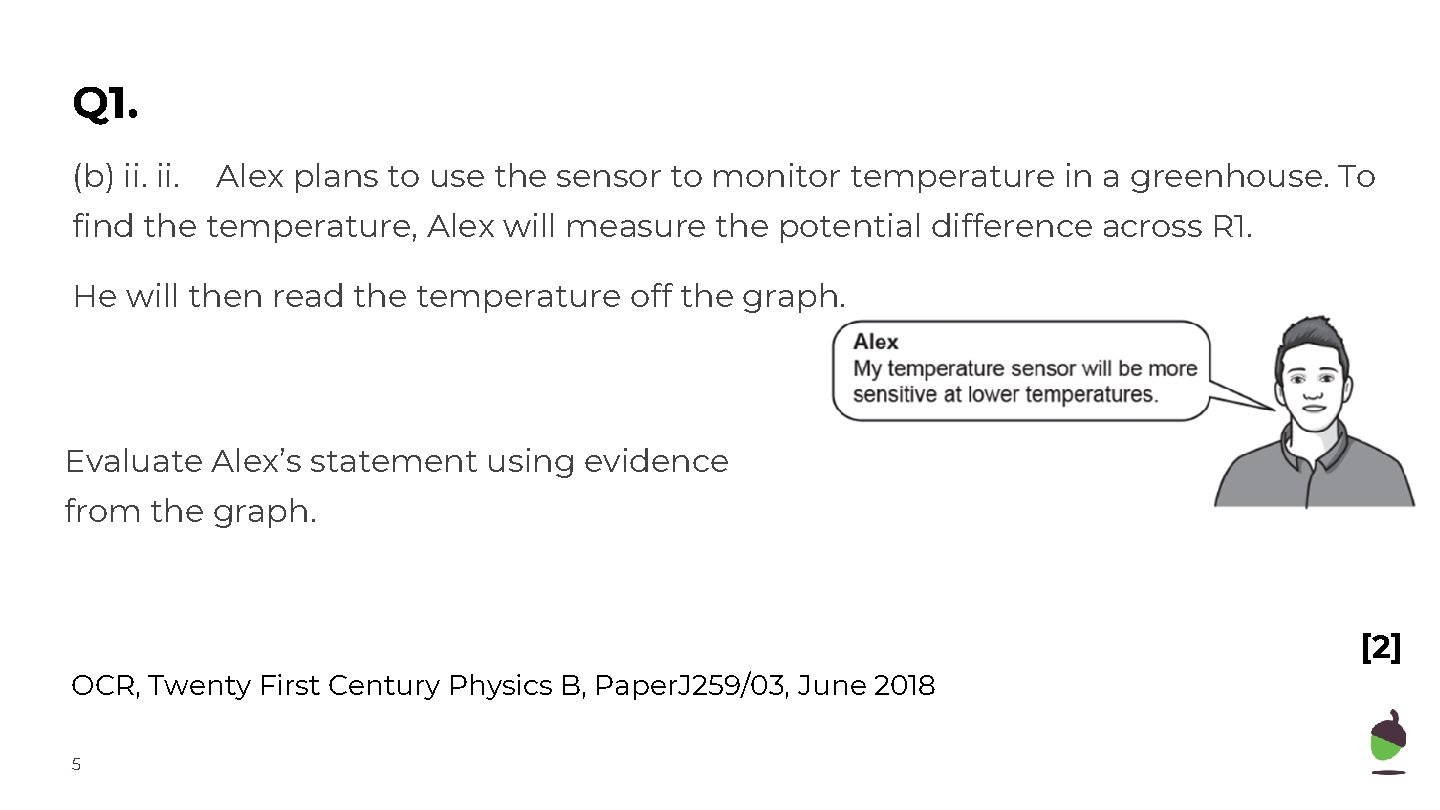 Q 1. (b) ii. Alex plans to use the sensor to monitor temperature in