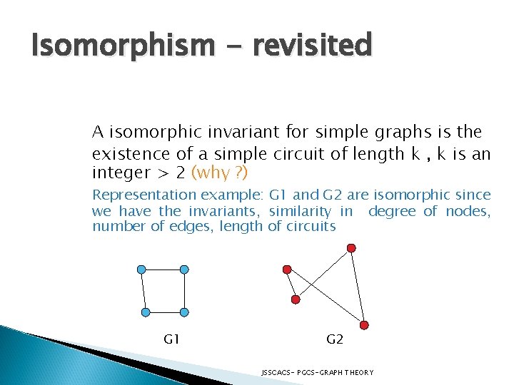 Isomorphism - revisited A isomorphic invariant for simple graphs is the existence of a